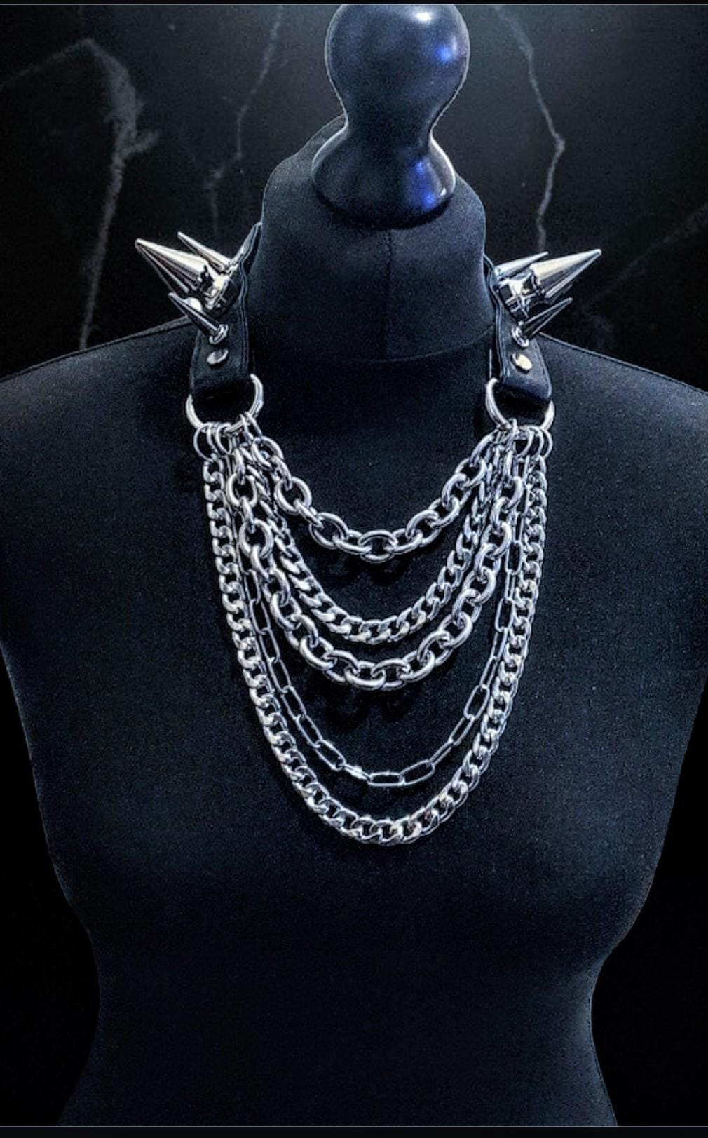 Heavy stainless steel chains choker/spike goth necklace/chain choker/goth collar/multi layer chain necklace
