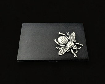 Slim Stainless steel black business card holder-credit card holder-bee card holder-gothic card holder-steampunk business card holder