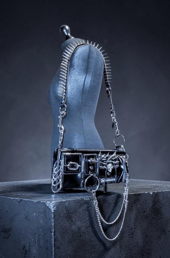 Goth Shoulder Bag, Punk Rock Bag, Spike Bag, Skull Bag, Crossbody