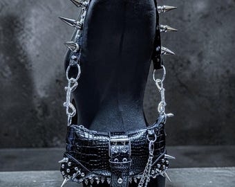 Black spike bag/mini shoulder bag/small cocktail bag/punk bag/shoulder bag/goth bag