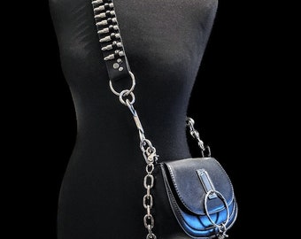 Goth shoulder bag, black crossbody bag, bullet belt bag, punk bag, PU leather bag