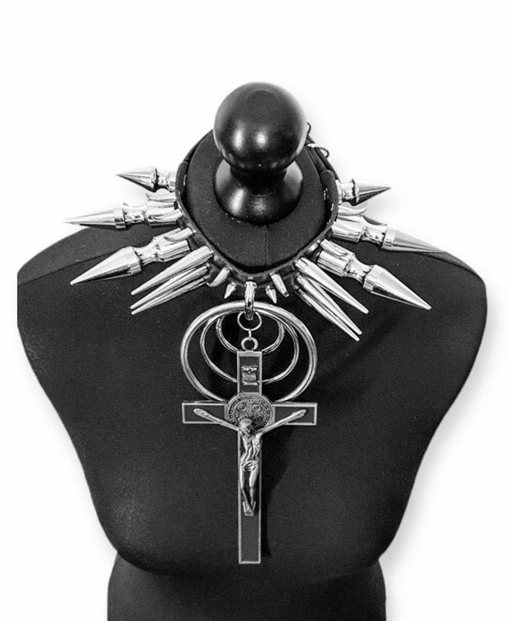 Crucifix Collar, Vegan Leather Choker, Goth Crucifix Choker