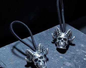 Sujetador de coleta con calavera de diablo plateada, calavera gótica, juego de 2 diademas con calaveras/Gótico/Fantasía/Punk