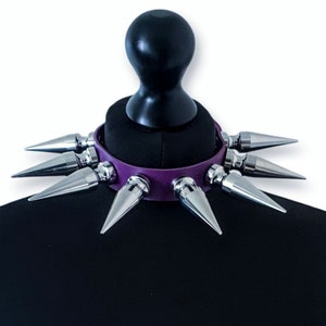Purple Spike collar, pu leather choker, goth choker, gaint spike chokers