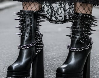 Goth boots / punk platform boots/ spiked goth boot /knee length boots