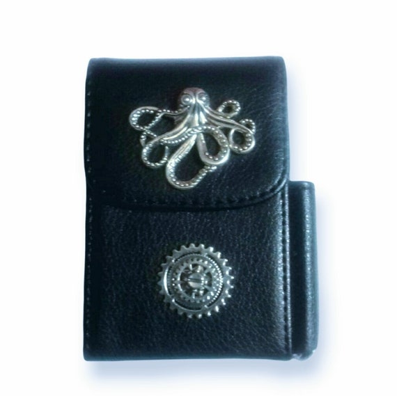 steampunk cigarette holder Octupus leather cigarette Case with Lighter Pocket-steampunk cigarette  holder -cigarette case