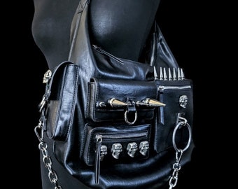 Black spike bag/mini shoulder bag/small cocktail bag/punk bag/shoulder bag/goth bag