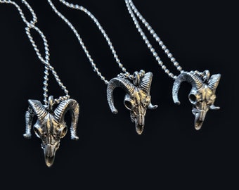 Black Goat Skull Necklace by Defy / Goat Skull Charm Pendant
