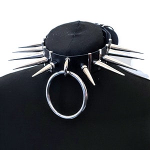 Collar con púas negras, gargantilla de cuero vegano, collar gótico, gargantillas con púas de ganancia