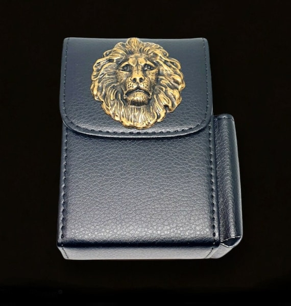 Lion Head Faux Leather Cigarette Case With Lighter 