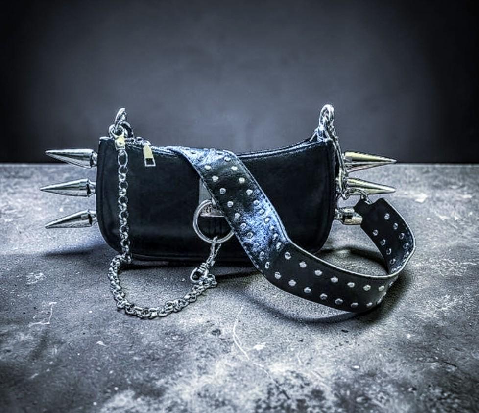 Spiked Shoulder Bag, Black Goth Spike Bag, Goth Shoulder Bag, Punk