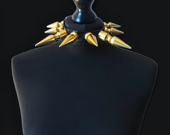 Black spike choker collar/gold spike choker/goth choker collar/gold giant tree spike collars