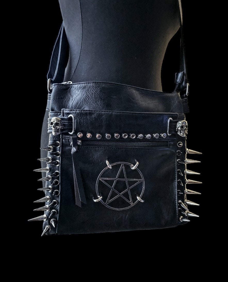 Goth Shoulder Bag, Pentacle Bag, Spike Bag, Skull Bag
