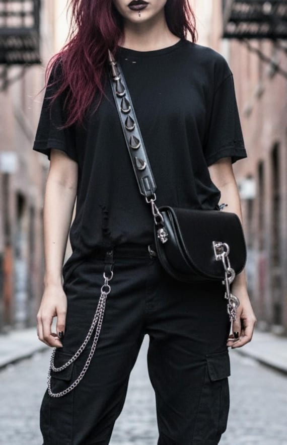 Goth Shoulder Bag, Black Crossbody Bag, Spike Bag, Punk Bag, PU