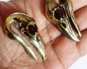 Bird skull  ear weights-brass ear weights- raven skull ear weight-stretch earring-brass ear weights 1 pair