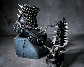 Botas góticas / botas punk con plataforma / botas góticas unisex con pinchos / botas hasta la pantorrilla