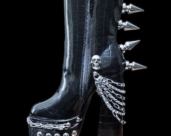 Goth boots / punk platform boots/ spiked goth boot /knee length boots