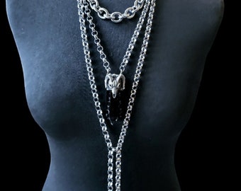 Goth choker/obsidian choker/goat head necklace/ankh necklace