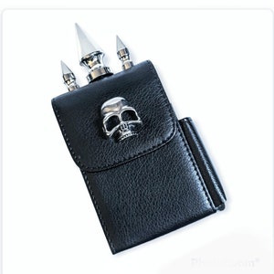 Skull cigarette Case/cigarette case with Lighter Pocket/goth cigarette holder/cigarette case