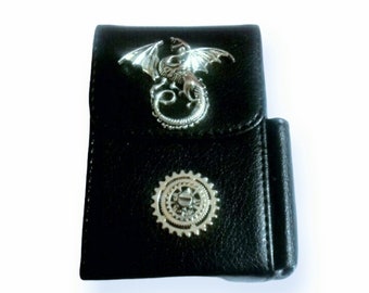 Dragon faux leather cigarette Case with Lighter Pocket-steampunk cigarette holder -cigarette case