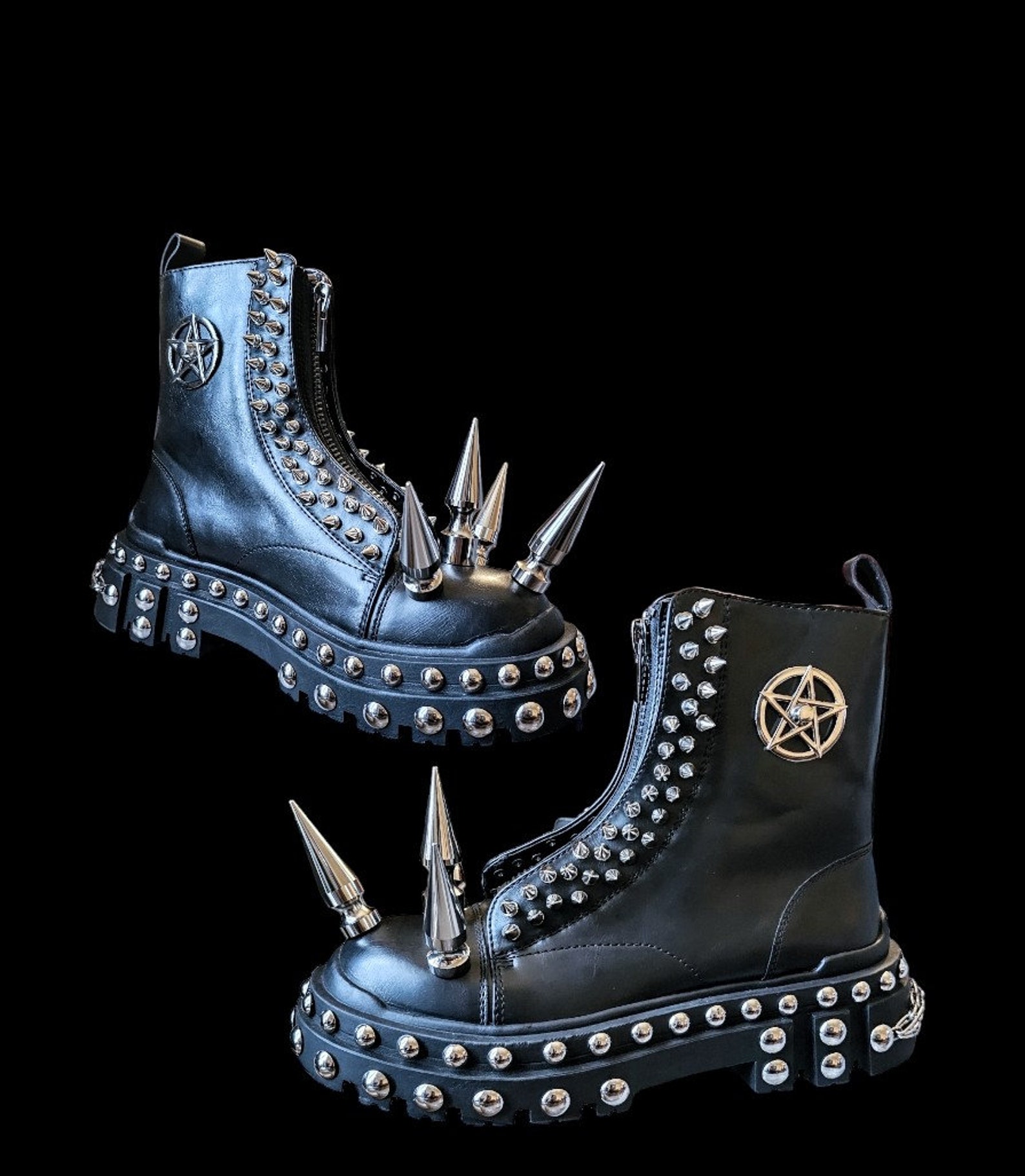 Goth Boots / Punk Platform Boots/unisex Spiked Goth Boot /mid Calf