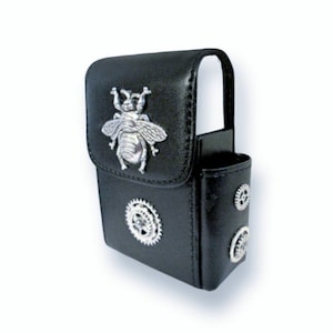 Black pu Leather Cigarette Case with Lighter Pocket-steampunk cigarette holder -cigarette case