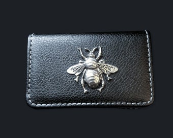 Bee business card holder- credit card holder - leather card case - gothic card holder