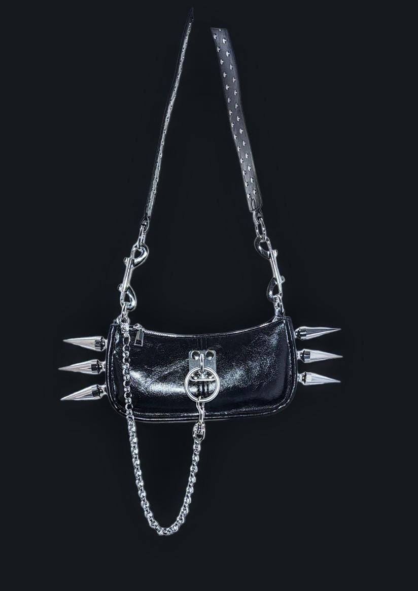 Spiked Shoulder Bag, Black Crossbody Bag, Goth Shoulder Bag, Punk