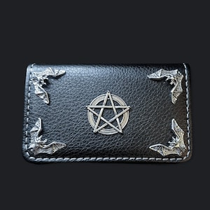 Wizytownik Pentagram - etui na karty nietoperza, etui na karty kredytowe - skórzane etui na karty - gotyckie etui na karty