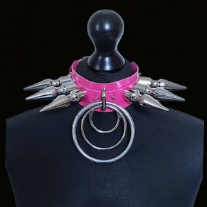 Hot pink spiked choker, vegan leather spiked choker, gaint tree spike collars