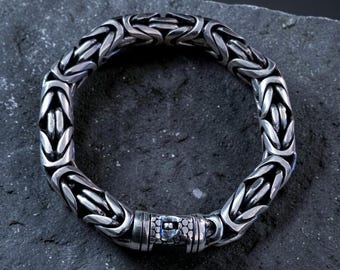 Pulsera bizantina de plata de ley 925 oxidada, 10 mm, 134 g