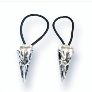 Silver Bird Skull Ponytail Holder,raven skull,skull hair band set of 2/Gothic/fantasy/punk