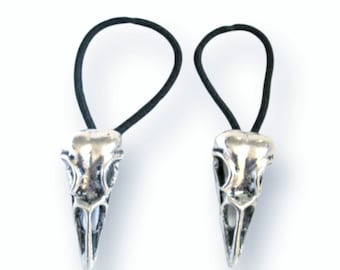 Silver Bird Skull Ponytail Holder,raven skull,skull hair band set of 2/Gothic/fantasy/punk