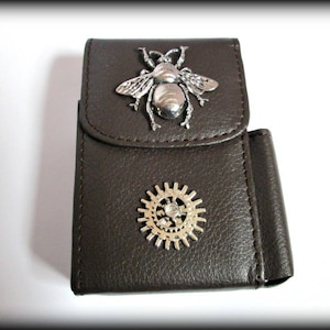 Bee leather cigarette Case with Lighter Pocket-steampunk cigarette holder -cigarette case