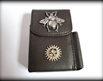 Bienenleder Zigarettenetui mit Feuerzeugtasche-Steampunk-Zigarettenspitze-Etui