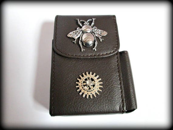 Bee leather cigarette Case with Lighter Pocket-steampunk cigarette holder  -cigarette case