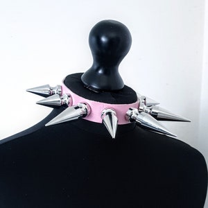 Pink spiked choker, vegan leather spiked choker, gaint tree spike collars