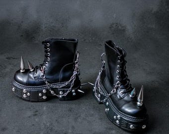Goth boots / punk platform boots/unisex spiked goth boot /mid calf length boots