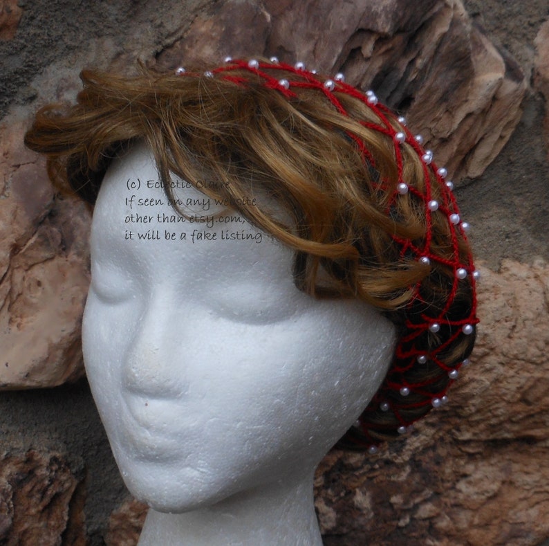 Beaded Renaissance Hair Snood Net Hat Rich Cardinal Red Pearl Etsy