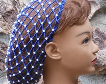 SHORT HAIR Beaded Black Renaissance Hair Snood With Pearl