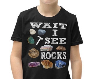 Rock Collector Youth T-Shirt: "Wait I See Rocks" Graphic Tee