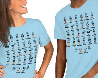 A to Z Alphabet & ASL Sign Language Pre-School Kindergarten Teacher Unisex T-shirt