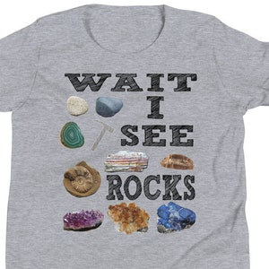 Jugend Warten Sie, ich sehe Felsen Mineralien Fossilien Lehrer Studenten Geologie Kurzarm Kinder Jungen oder Mädchen T-Shirt