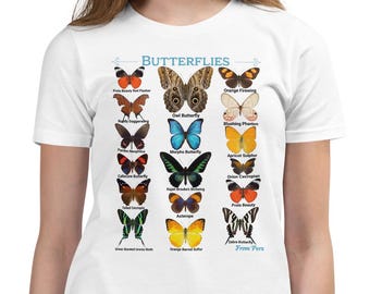 Youth Short Sleeve T-Shirt Butterflies Gift for Girls, Boys, Butterfly Lovers