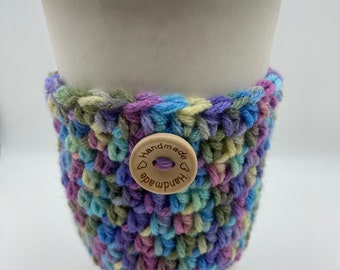 Crochet Coffee Cup Cozy with Wooden Button: Reusable Sleeve