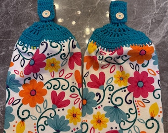 Paños de cocina de ganchillo, juego de paños de cocina con estampado de flores primaverales