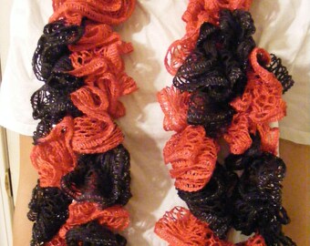 Red and Black Scarf, Team Spirit Scarf, Crocheted Scarf, Frilly Scarf, Festival Wear