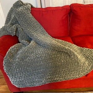 Chunky Knit Blanket, Crocheted Afghan, Crocheted Gray Afghan, Blanket and Throws image 7