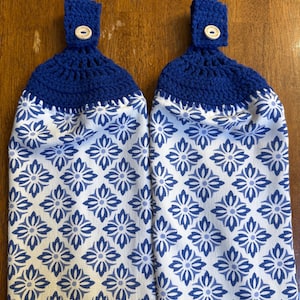 Set of two crocheted dish towels, blue and white dish towels, coastal kitchen vibes