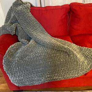 Chunky Knit Blanket, Crocheted Afghan, Crocheted Gray Afghan, Blanket and Throws image 3